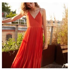 Aritzia Wilfred Beaune Pleated Wrap Midi Dress Red NWT